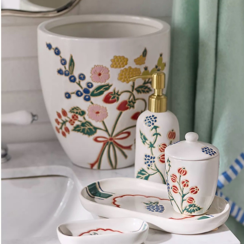 NEW Anthropologie Printed Ceramic Soap Dispenser, Anja White - Picture 2 of 4